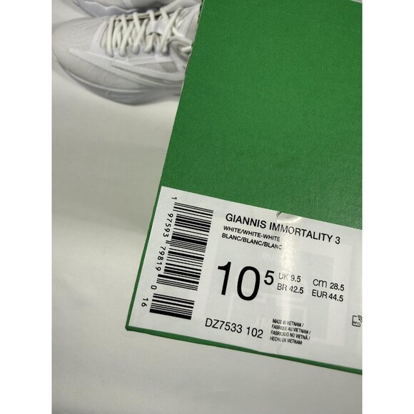 New Nike Giannis Immortality 3 Basketball Shoes Mens Size 10.5 White DZ7533-102